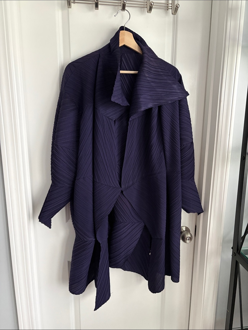 Source Unknown Pleated Open-Front Draped Cardigan - Navy Blue